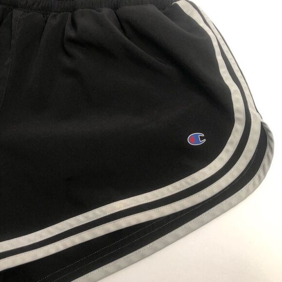 champion running shorts size medium black white stripes back zip pocket - Picture 2 of 11